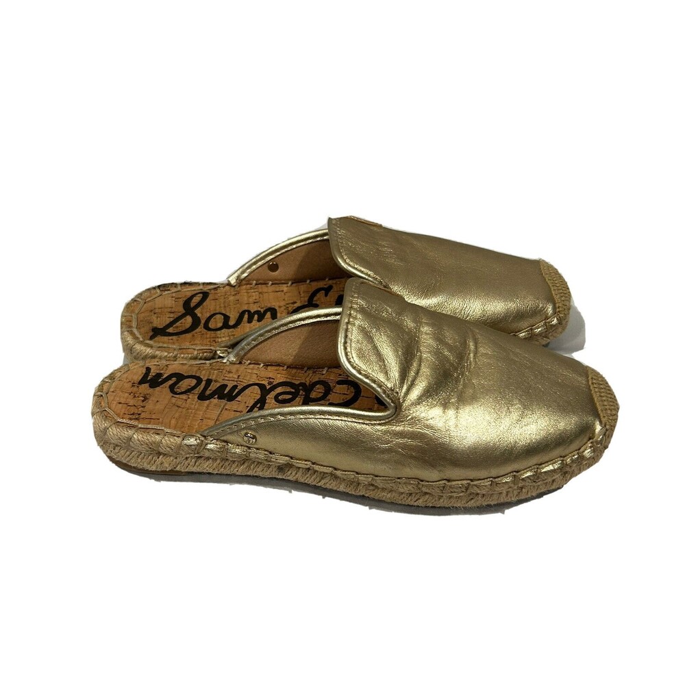 Sam Edelman Mules Kerry womens Size 5.5 Gold Leather Slip On Espadrille Shoes